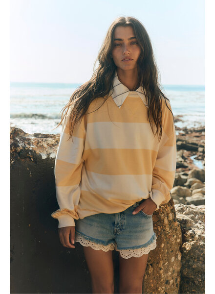 Free People Classic Striped Oversized Crewneck | Apricot
