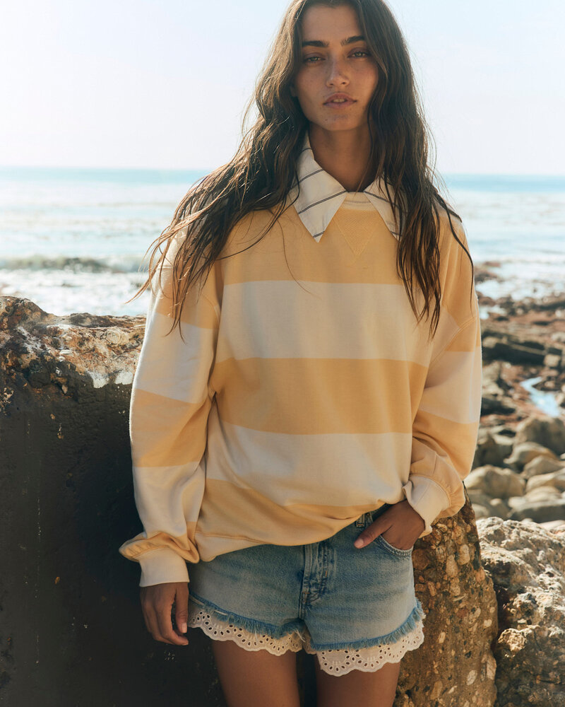 Free People Classic Striped Oversized Crewneck | Apricot