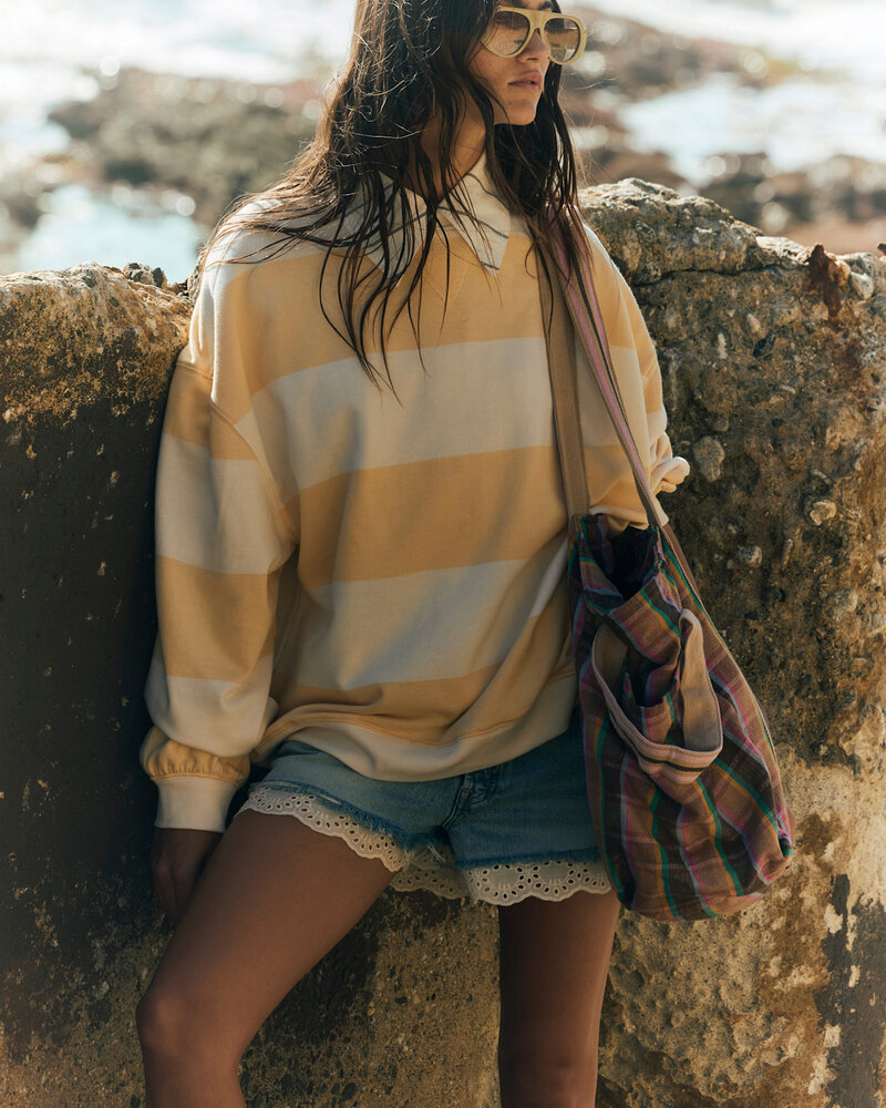Free People Classic Striped Oversized Crewneck | Apricot