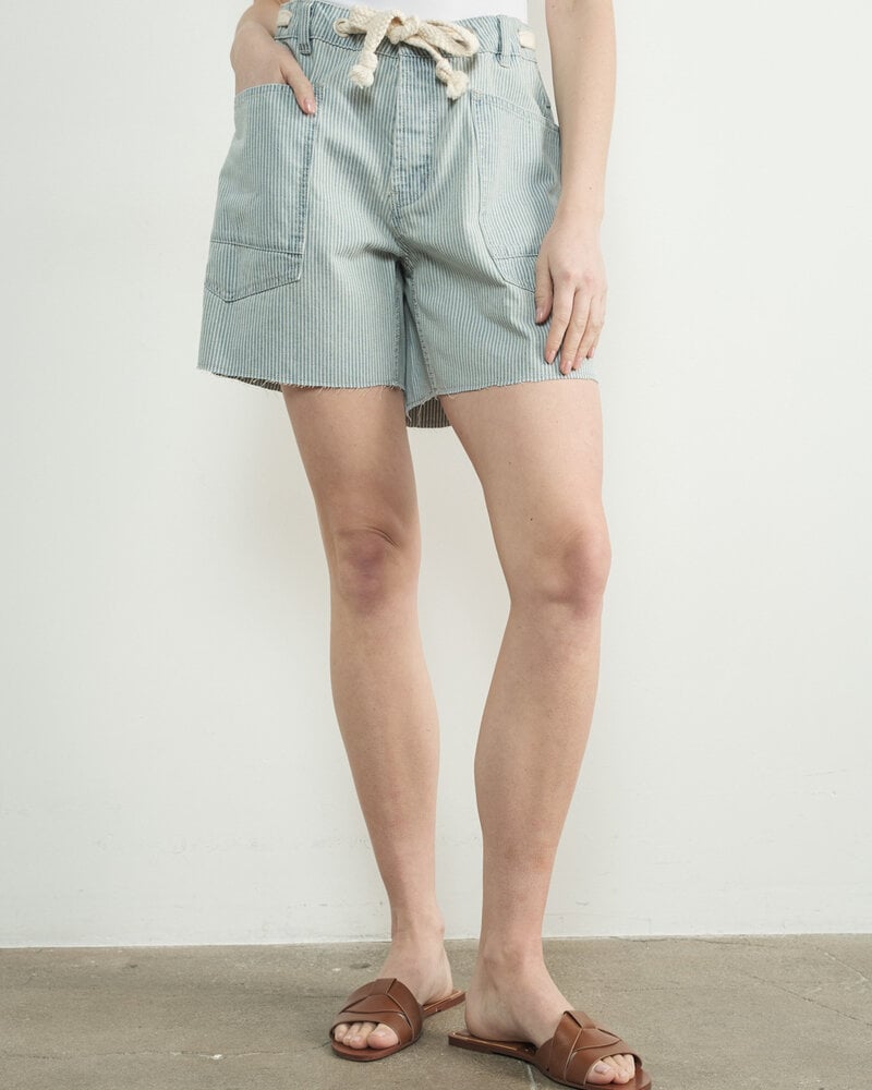 Vintage Washed Denim Shorts | Blue Stripe