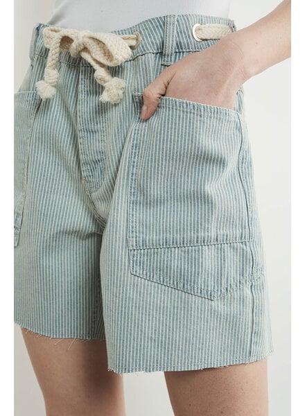 Vintage Washed Denim Shorts | Blue Stripe