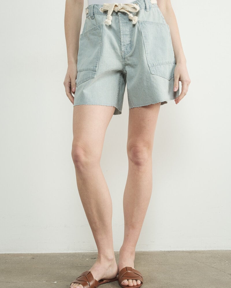 Vintage Washed Denim Shorts | Blue Stripe