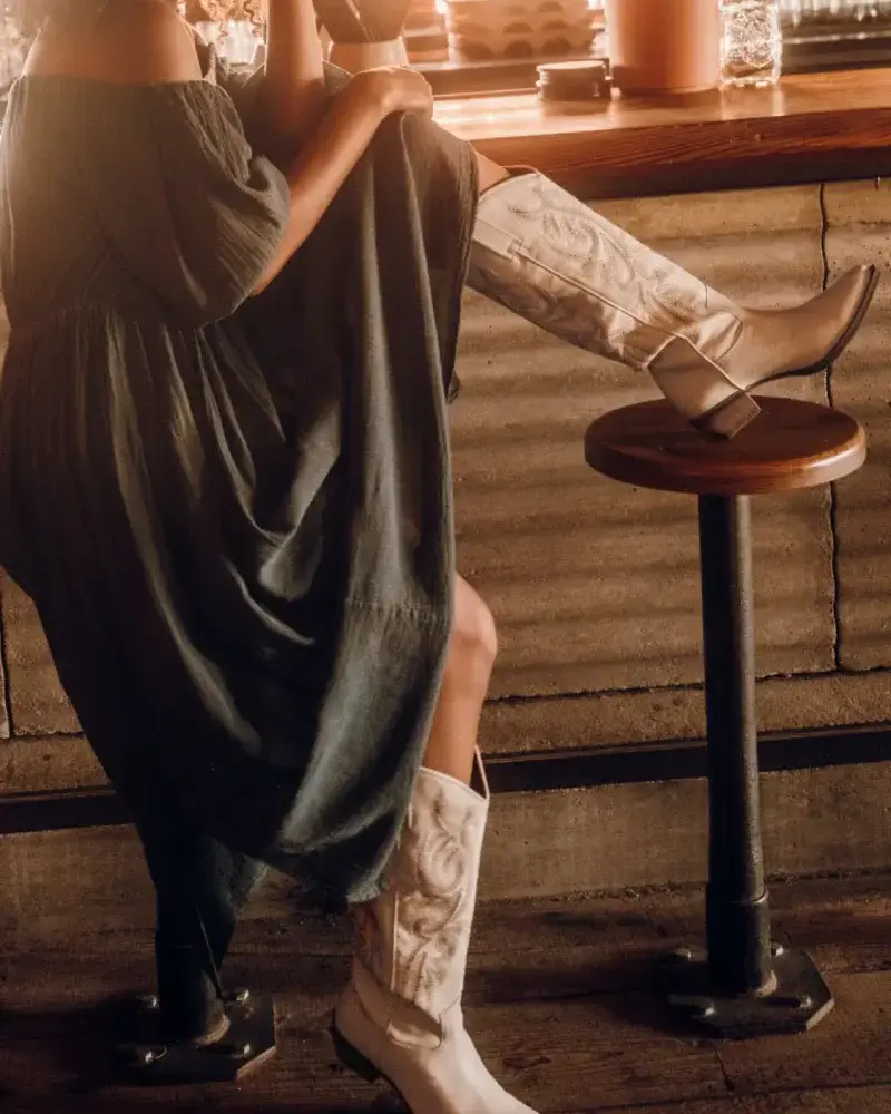 Frye and Co. Irlene Tall Deco Stitch Boots | Off White