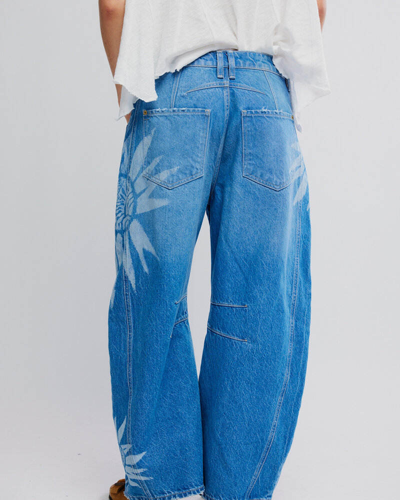 Free People Good Luck Printed Barrel Jeans | Sun Fade
