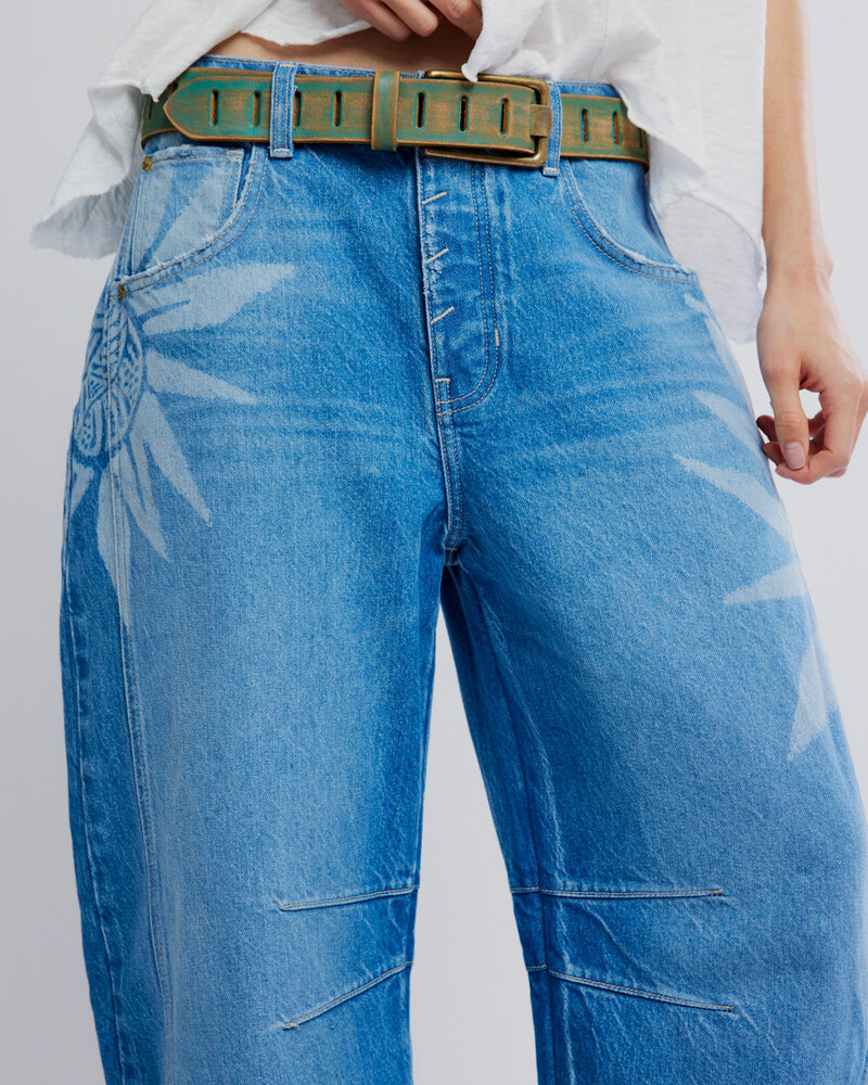 Free People Good Luck Printed Barrel Jeans | Sun Fade