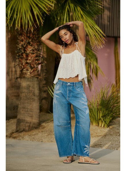 Free People Good Luck Printed Barrel Jeans | Sun Fade