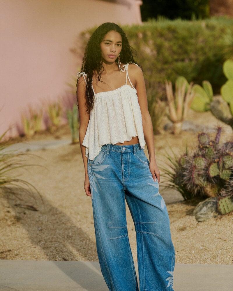 Free People Good Luck Printed Barrel Jeans | Sun Fade