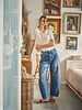 Tootsie Embroidered Barrel Jean | Medium Blue