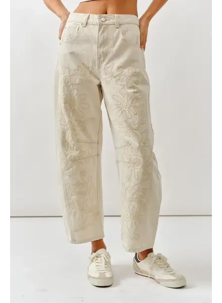 Tootsie Embroidered Barrel Jean | Beige