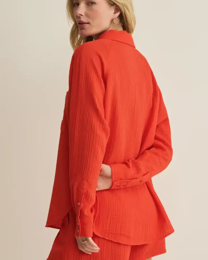 Z Supply The Perfect Airy Gauze Button Up | Red