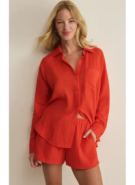 Z Supply The Perfect Airy Gauze Button Up | Red