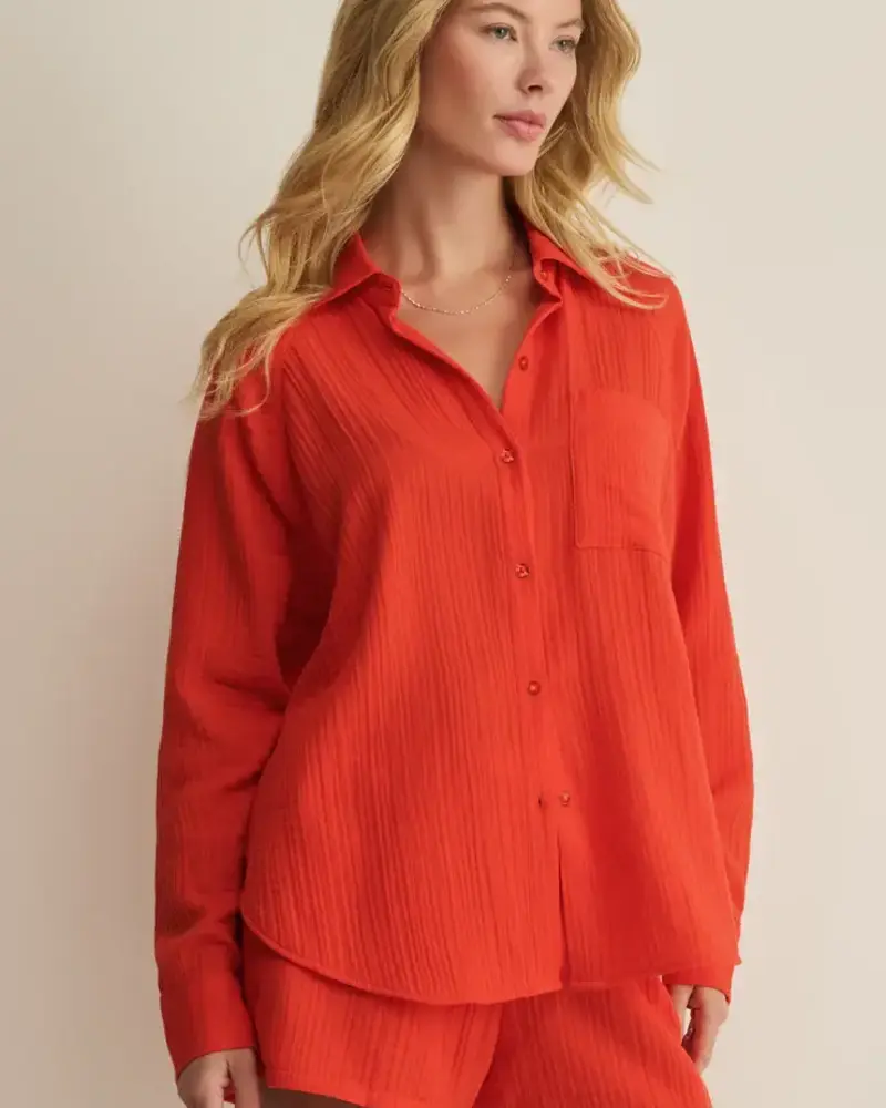 Z Supply The Perfect Airy Gauze Button Up | Red