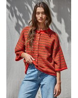 Tobi Knit Cardigan Stripe Top | Red