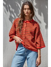 Tobi Knit Cardigan Stripe Top | Red