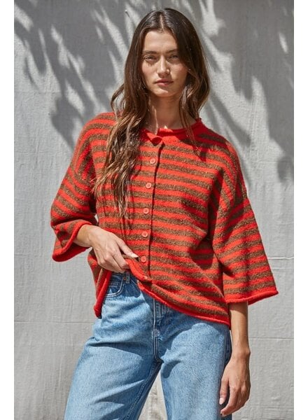 Tobi Knit Cardigan Stripe Top | Red