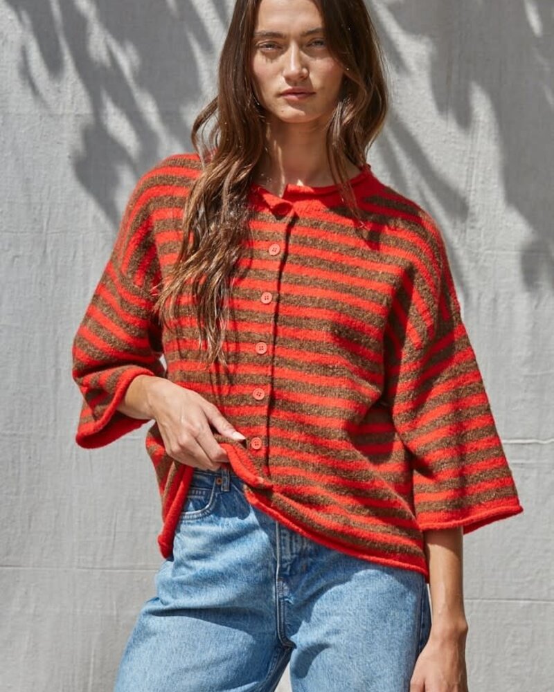 Tobi Knit Cardigan Stripe Top | Red
