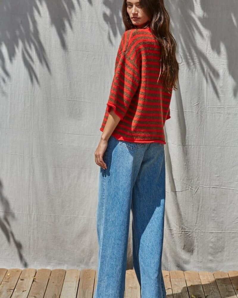 Tobi Knit Cardigan Stripe Top | Red