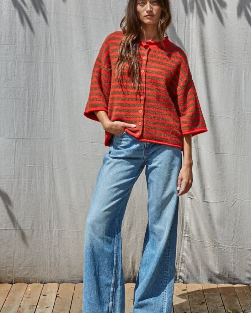 Tobi Knit Cardigan Stripe Top | Red