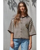 Tobi Knit Cardigan Stripe Top | Brown
