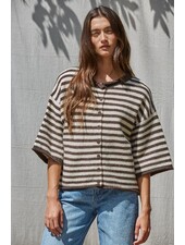 Tobi Knit Cardigan Stripe Top | Brown