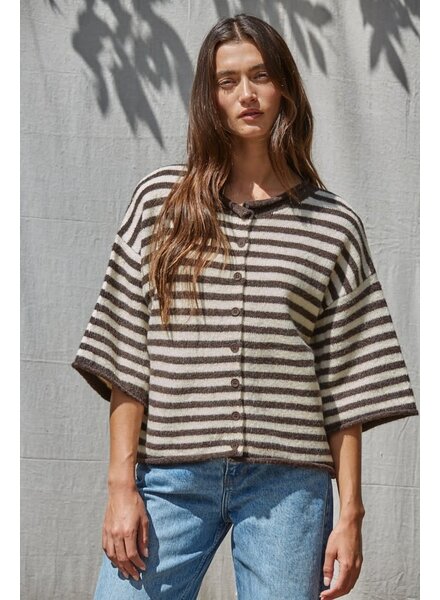 Tobi Knit Cardigan Stripe Top | Brown