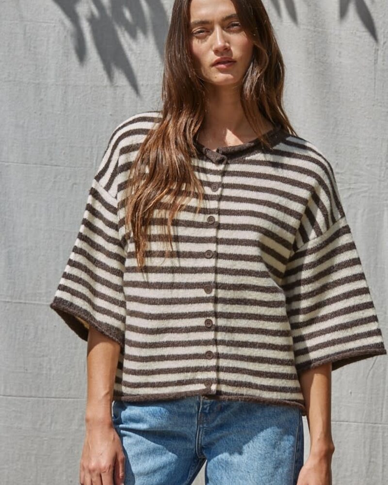 Tobi Knit Cardigan Stripe Top | Brown