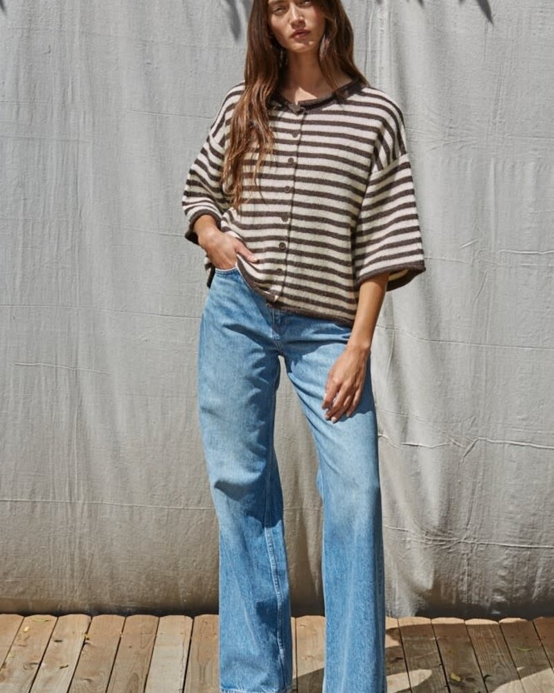 Tobi Knit Cardigan Stripe Top | Brown