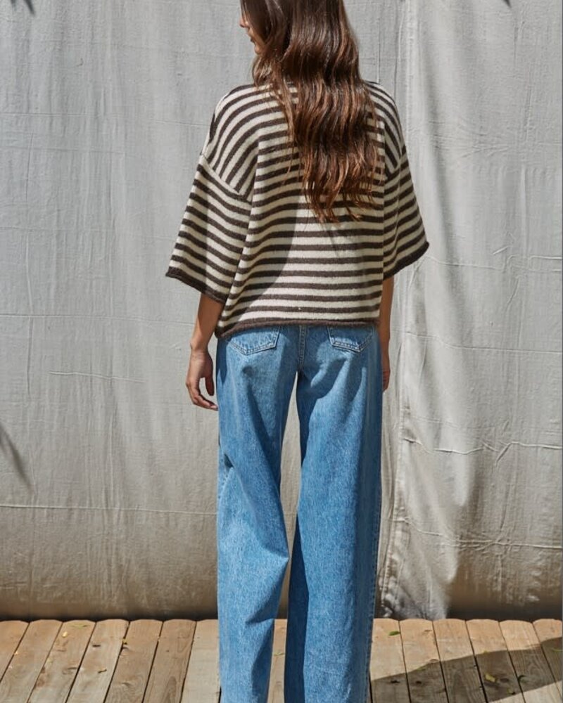 Tobi Knit Cardigan Stripe Top | Brown