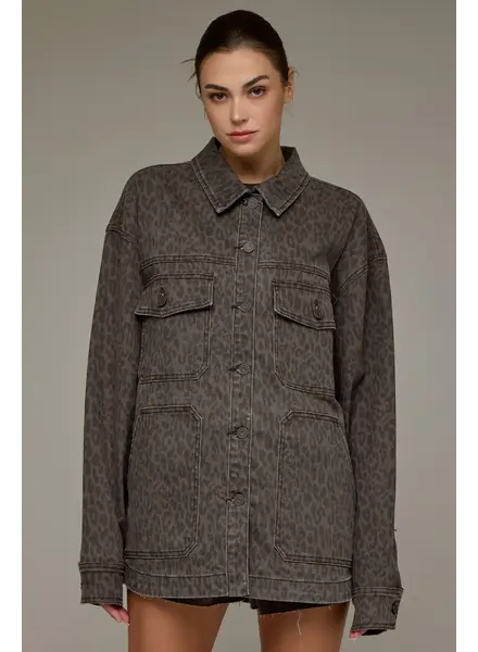 Abbey Cheetah Oversized Denim Jacket
