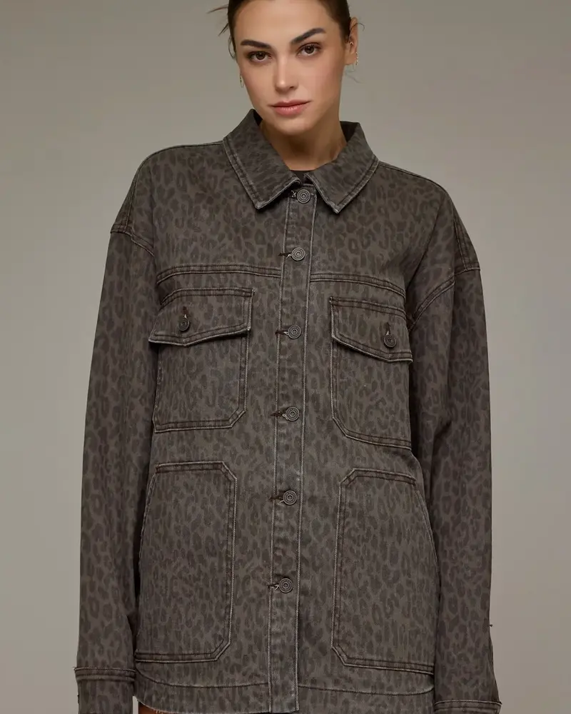 Abbey Cheetah Oversized Denim Jacket