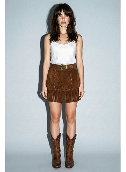 Rosette Fringe Mini Skirt | Brown