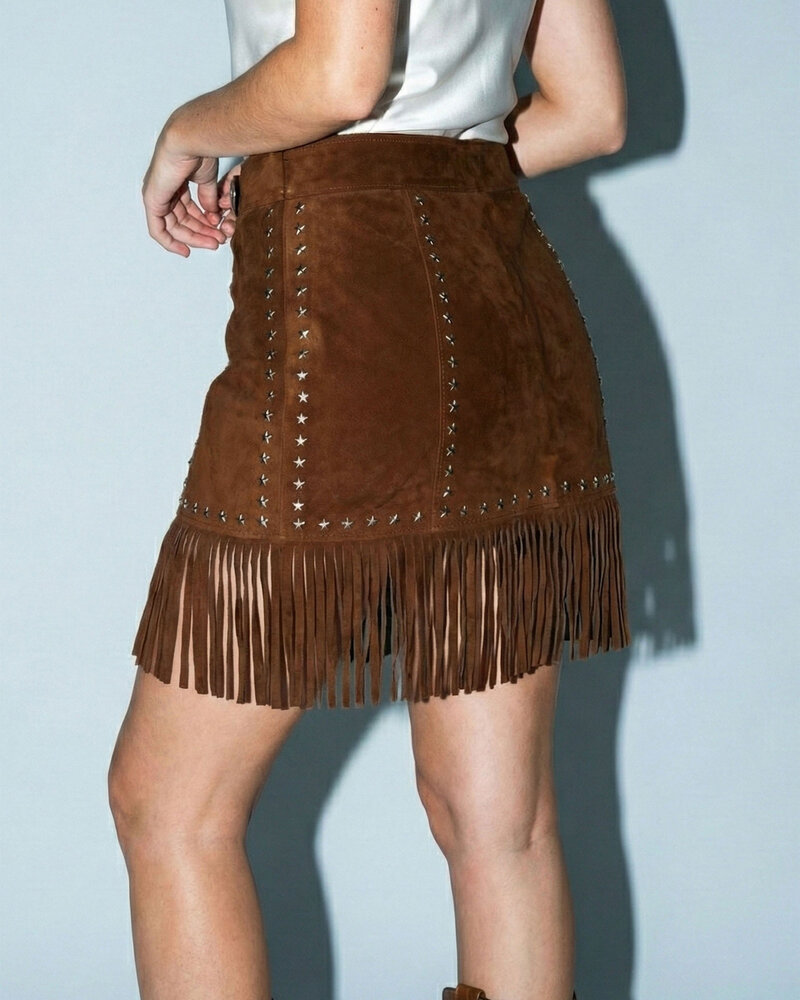 Rosette Fringe Mini Skirt | Brown