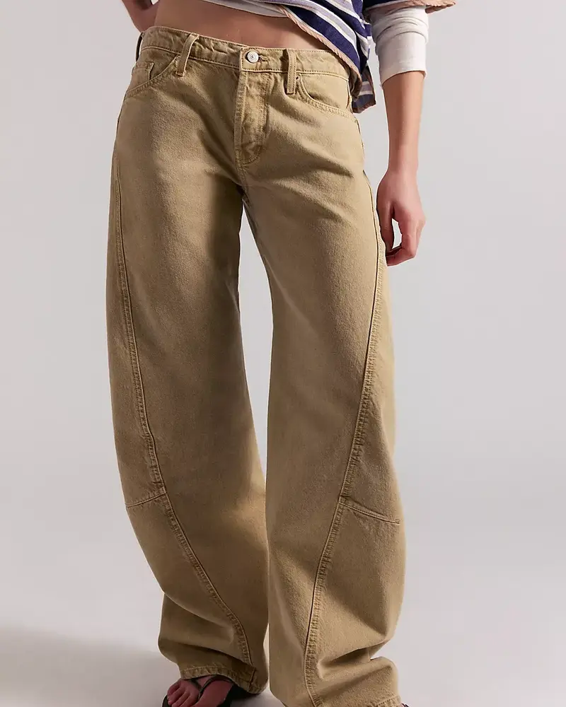 Free People Fable Low-Rise Twisted Bowed Jeans | Oat