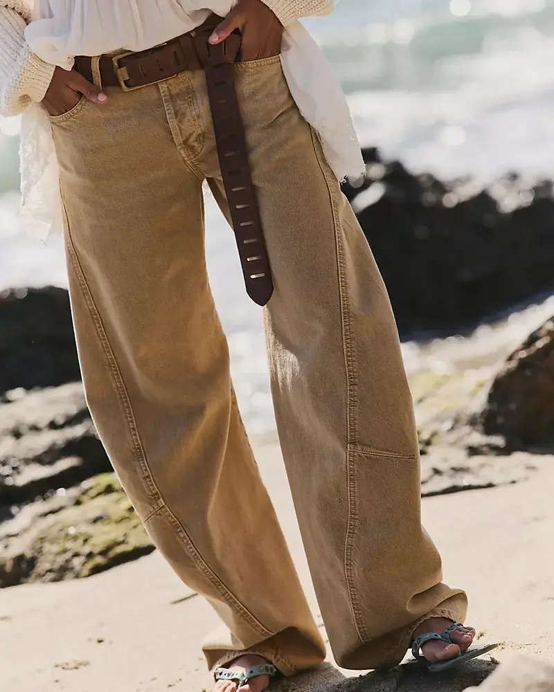 Free People Fable Low-Rise Twisted Bowed Jeans | Oat