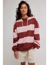 Free People Classic Striped Oversized Crewneck | Strawberry
