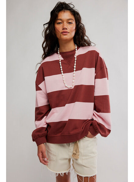 Free People Classic Striped Oversized Crewneck | Strawberry
