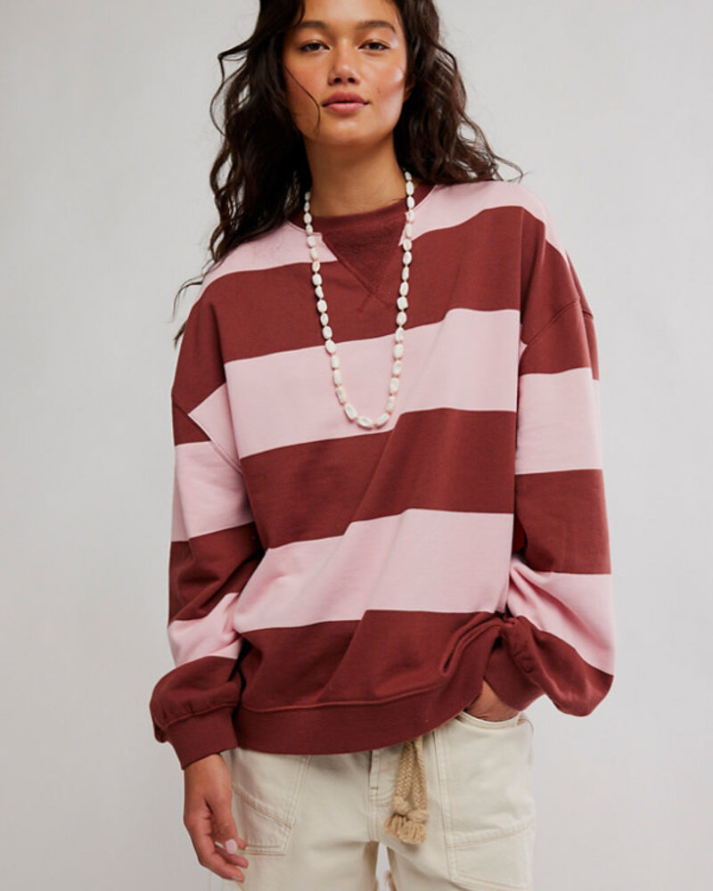 Free People Classic Striped Oversized Crewneck | Strawberry