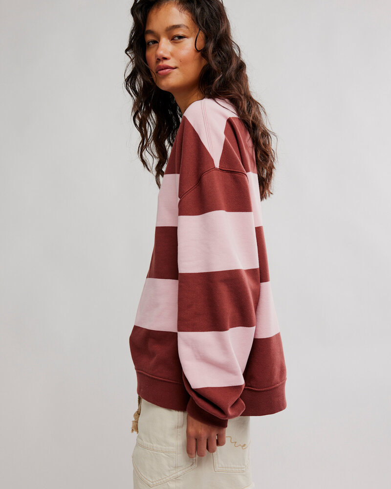 Free People Classic Striped Oversized Crewneck | Strawberry