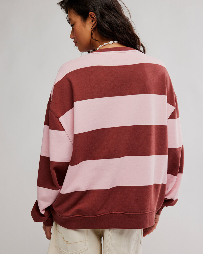 Free People Classic Striped Oversized Crewneck | Strawberry