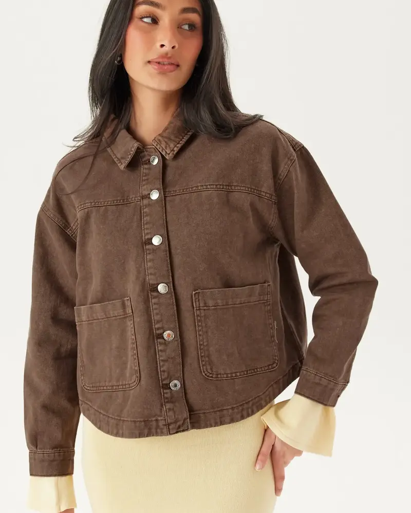 Vero Moda Jamie Denim Shacket | Chocolate