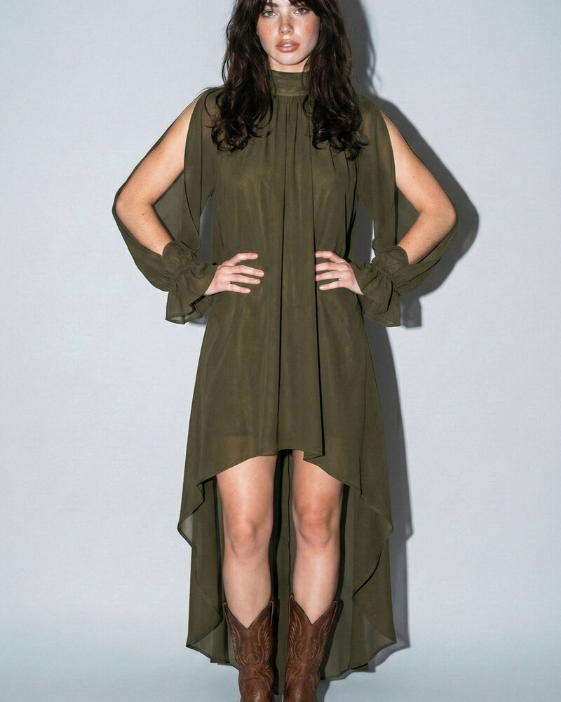 Heidi High Low Halter Dress | Olive