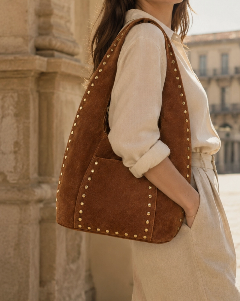 Kaden Suede Leather Bag | Brown