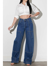Shanny Snap Detail Wide Leg Jeans
