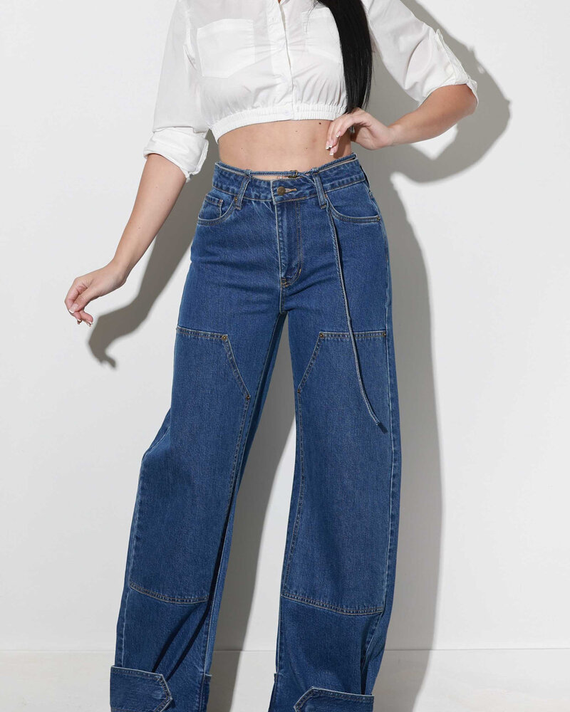 Shanny Snap Detail Wide Leg Jeans