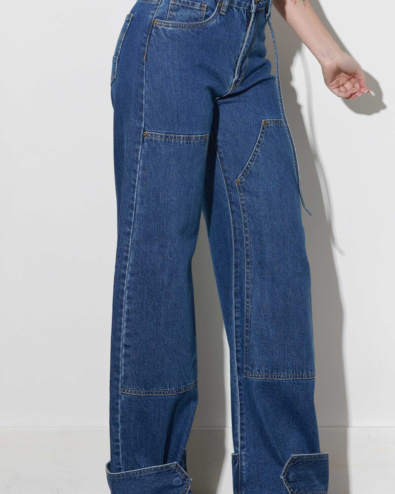 Shanny Snap Detail Wide Leg Jeans