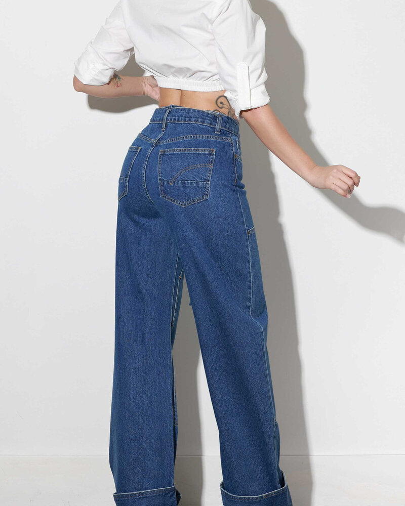 Shanny Snap Detail Wide Leg Jeans