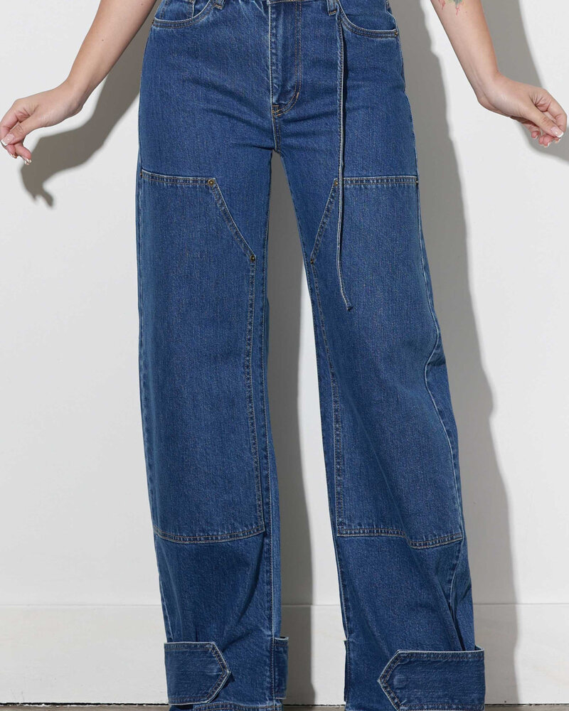 Shanny Snap Detail Wide Leg Jeans