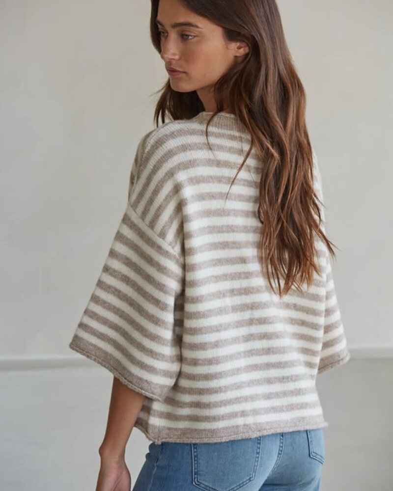 Tobi Knit Cardigan Stripe Top | Taupe