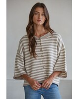 Tobi Knit Cardigan Stripe Top | Taupe