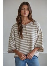 Tobi Knit Cardigan Stripe Top | Taupe